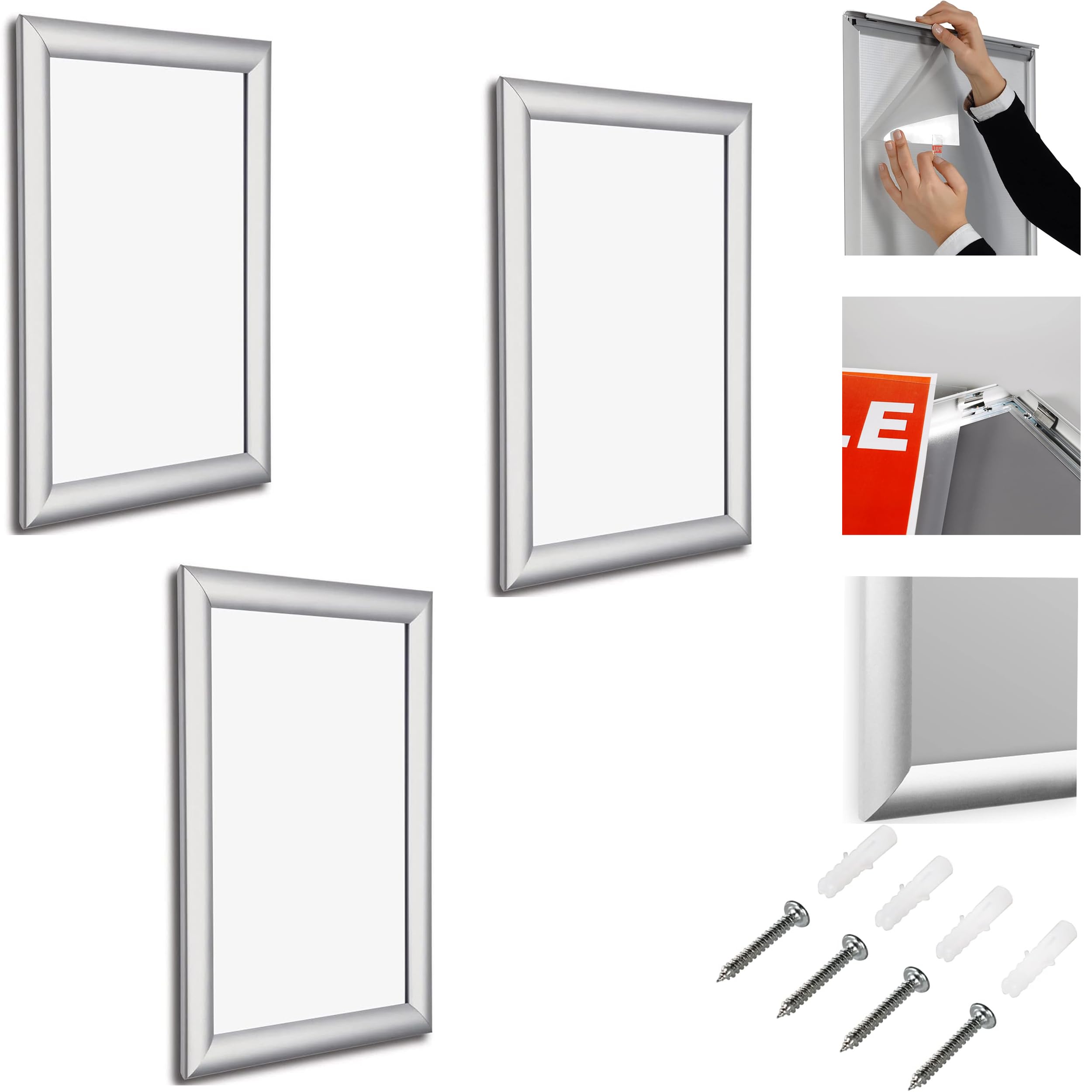 My Shopfittings Silver Pack Of 3 X A4 Aluminium Snap Frames Click Sign Or Poster Holder Ideal As Menus & Certificates Snap Frame Poster Holder Retail Display Size 29.7L X 21W Centimetres