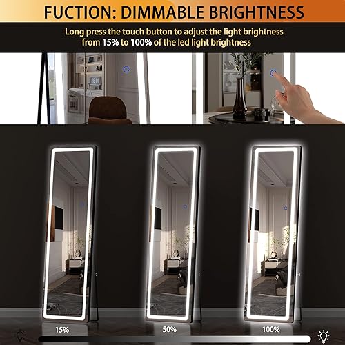 Miniatura 3 de Hasipu Espejo de longitud completa con luces, espejo LED iluminado de pie de 56 x 16 pulgadas, espejo de cuerpo completo con atenuación e