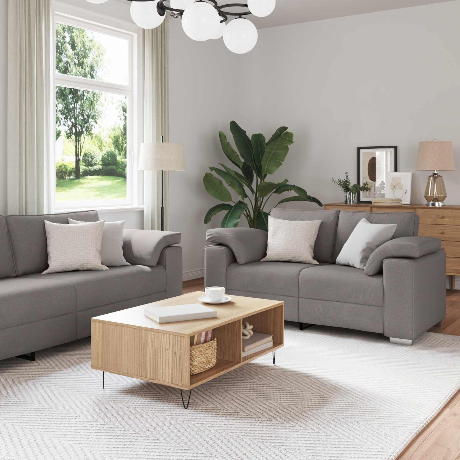 3-częściowy zestaw sof, taupe, 219 x 80 x 82 cm, z mieszanki lnu, fotel relaksacyjny, stolik kawowy, nowoczesny salon, sofa