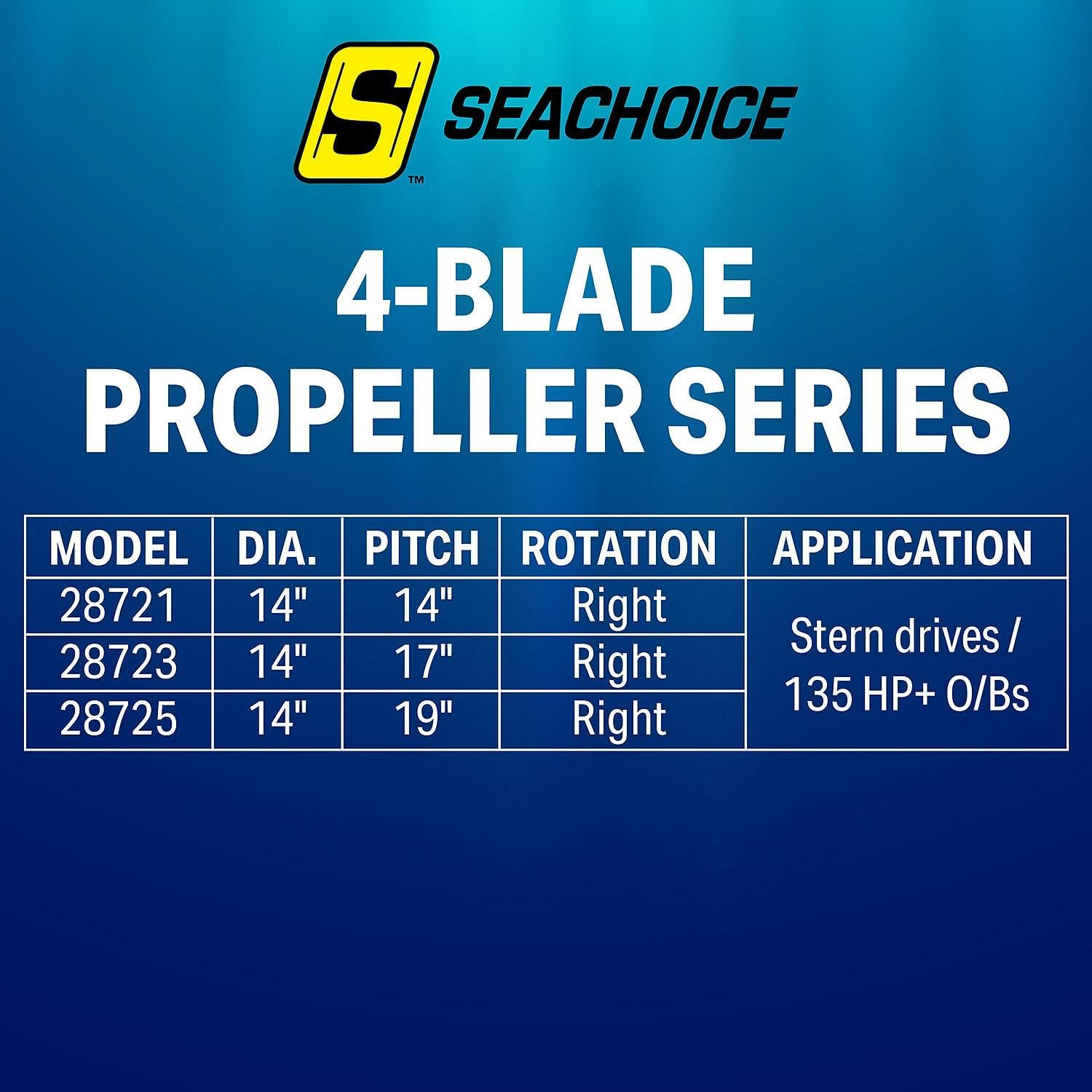 Seachoice 4-Blade Aluminum Propeller, RH Rotation, 14-19" Pitch x 14" Diameter