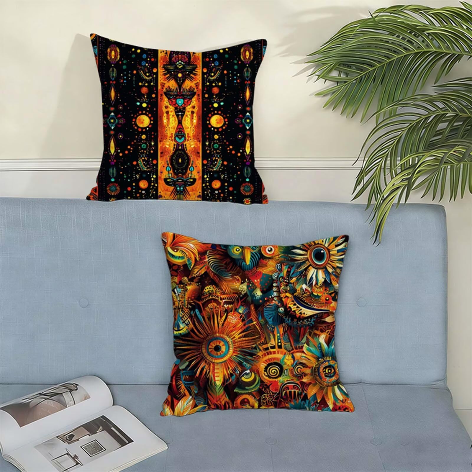 Housse Coussin 80x80cm Jaune Lot de 2,Abstrait Housse de Coussin Lin,Doux Confort Taies d'oreiller Imperméable Extérieur,Fermeture Éclair,Lavable en Machine,Canapé,Chambre,Fauteuil,Cadeaux X-736