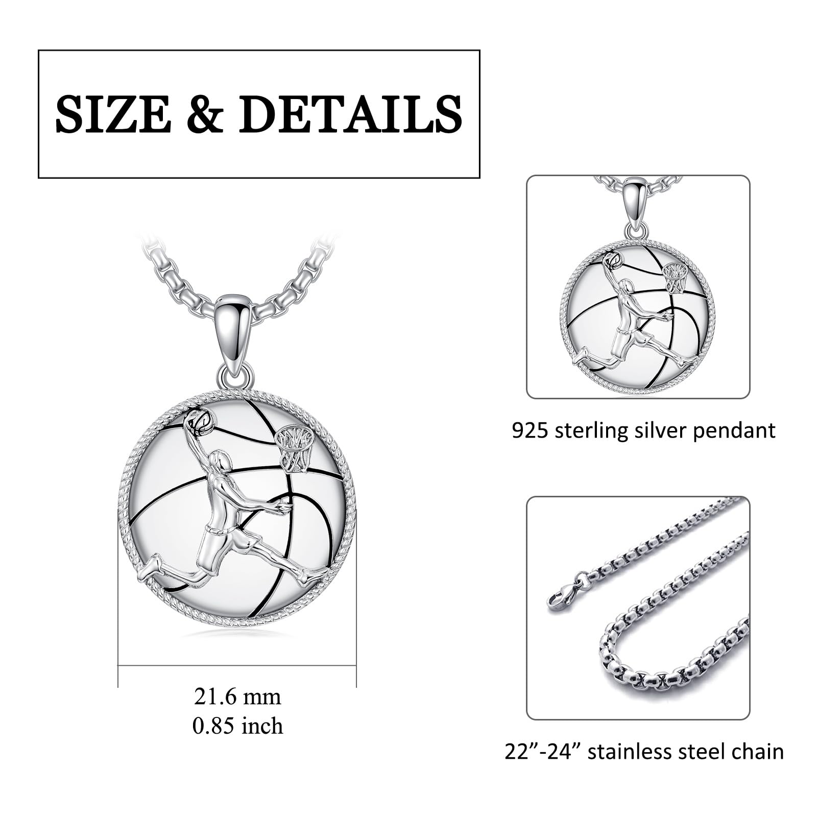 Taekwondo/Fußball/Basketball/Hockey Halskette für Herren 925 Sterling Silber Never Give Up Sport Anhänger Kette Sport Schmuck Geschenk für Männer Sportliebhaber