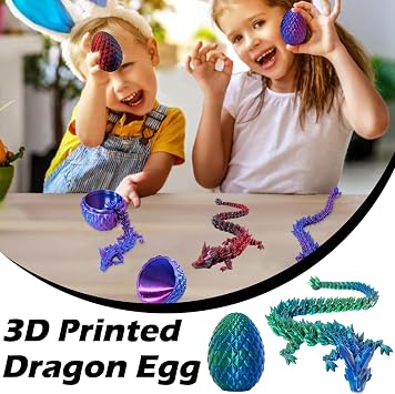 3D Printed Dragon, 4 Pack 3D Dragon Eggs, Fantasy Decor for Desk, Easter Basket Fillers, Creative Storytelling Props