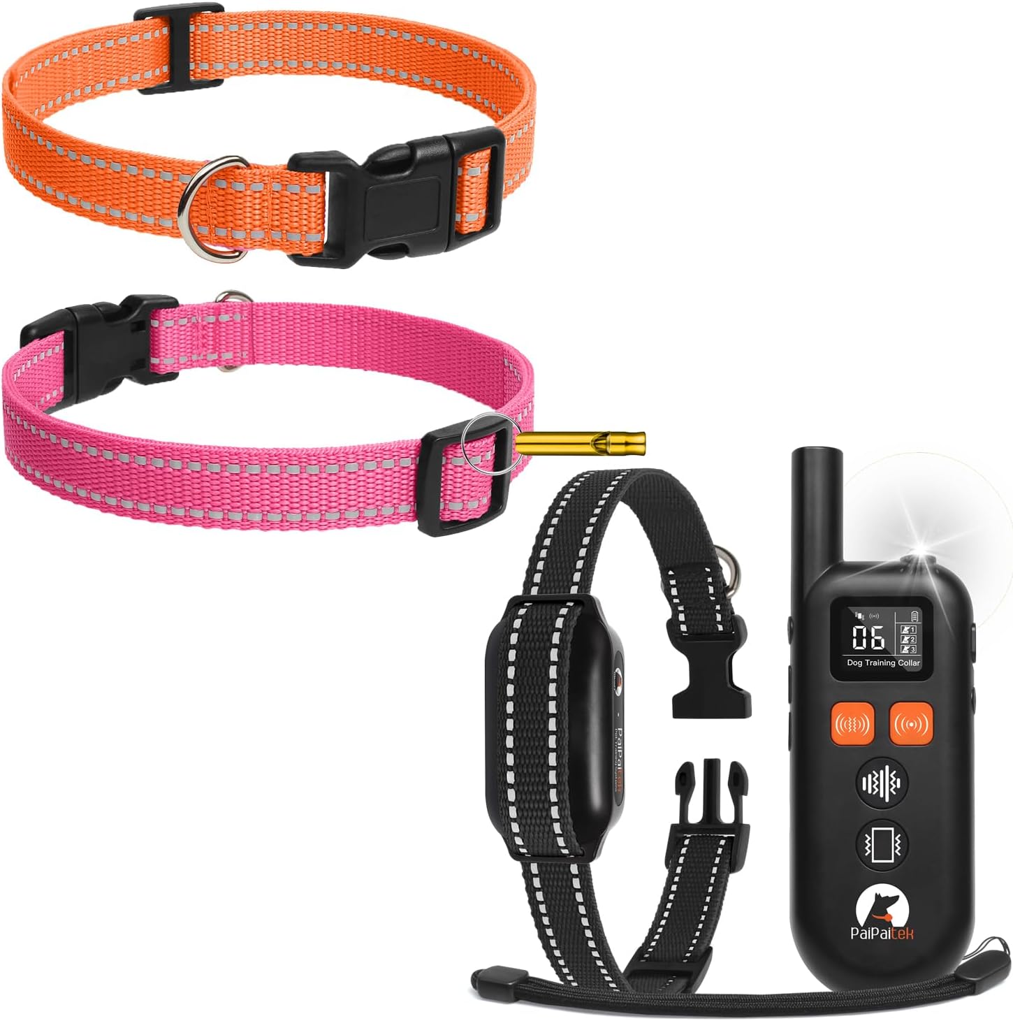 PaiPaitek No Shock Dog Training Collar with Remote 3300ft Range, Humane Vibrating Dog Collar, 3 Modes Ultrasonic, Beep, Vibration for Small Medium Large Dogs - Security Lock & No Prongs