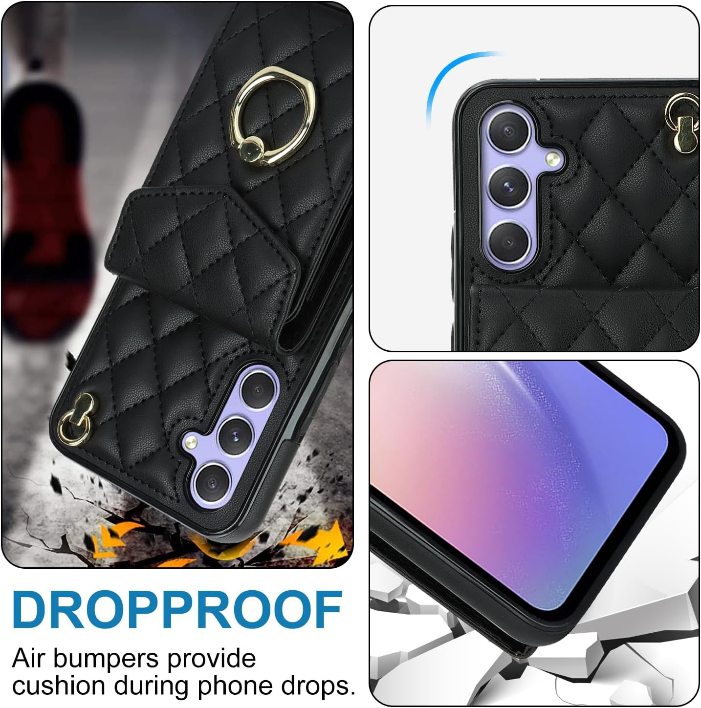 QLTYPRI Crossbody Wallet Case for Samsung Galaxy A16 4G/5G, PU Leather Phone Case with RFID Blocking Card Slots Holder Ring Kickstand Wrist Strap Lanyard Handbag Purse Cover for Samsung A16 - Black - Image 7