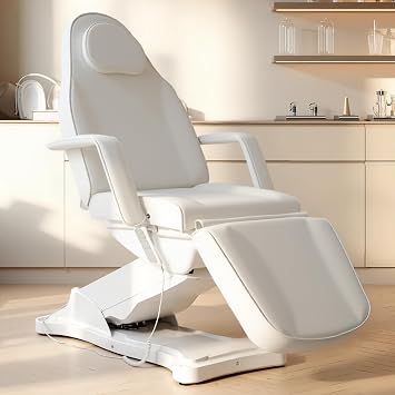 Electric Facial Chair Facial Massage Bed Salon Beauty Spa Chair Treatment Table Electric Esthetician Bed with 3 Motors Remote Control White