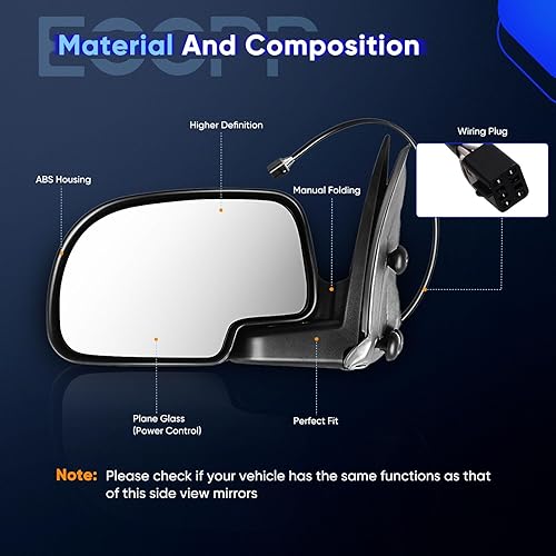 Miniatura 3 de ECCPP - Espejo retrovisor eléctrico para remolcar, con calefacción y luz para el suelo, para Chevy Avalanche, Suburban Tahoe, GMC Yukon XL, años
