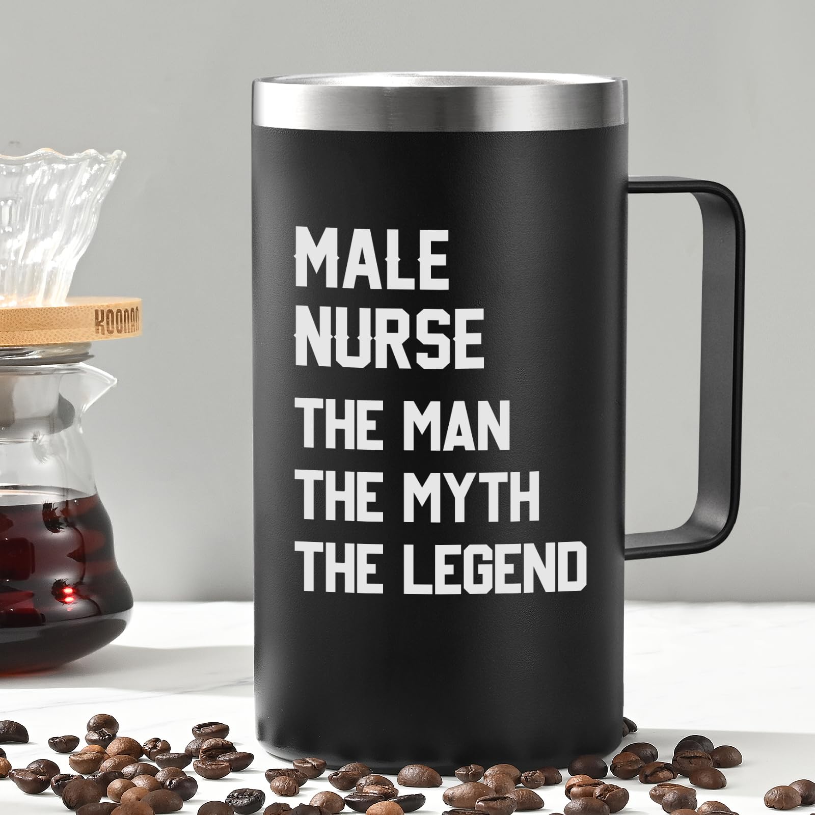 Lifecapido Male Nurse Gifts, The Man The Myth The Legend 20oz Stainless Steel Coffee Mug with Badge Reel Pen, Birthday Graduation Nurse Appreciation Gifts for Male Nurses, Black