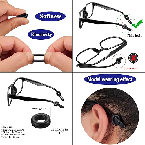 Miniatura 4 de 37 retenedores para gafas, ganchos de silicona suave para las orejas, retenedor de manga con punta de patilla, soporte antideslizante para lentes de