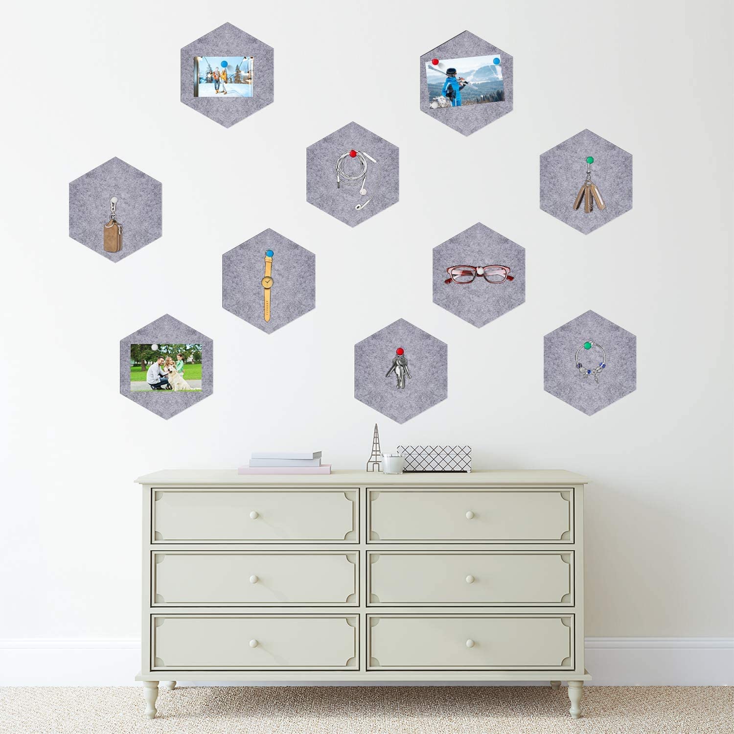 20 Pièces Panneaux Liège Hexagonal Auto-Adhésif Gris 14x12 Cm - Tableau Mémo Mural + 20 Épingles - Décoration Moderne