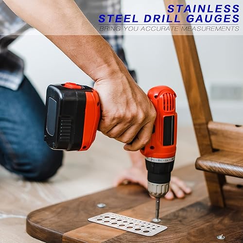 Miniatura 6 de 2 unidades de calibre de 24 brocas fraccionarias  Medidor de taladro de acero inoxidable con 29 agujeros para brocas de 116 a 12 pulgadas (plateado)