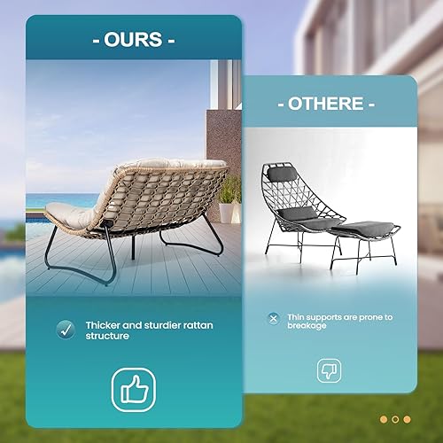 Miniatura 7 de Crestlive Products Sofá biplaza para exteriores, sofá de 2 plazas para exteriores con cojín suave, muebles de ratán bohemio para todo tipo de clima