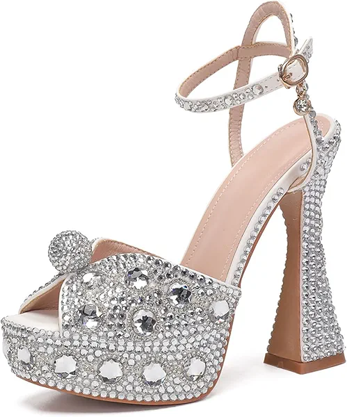 Minishion Womens Platform Wedding Shoes Slingback High Heel Party Evening Sandals with Pearl