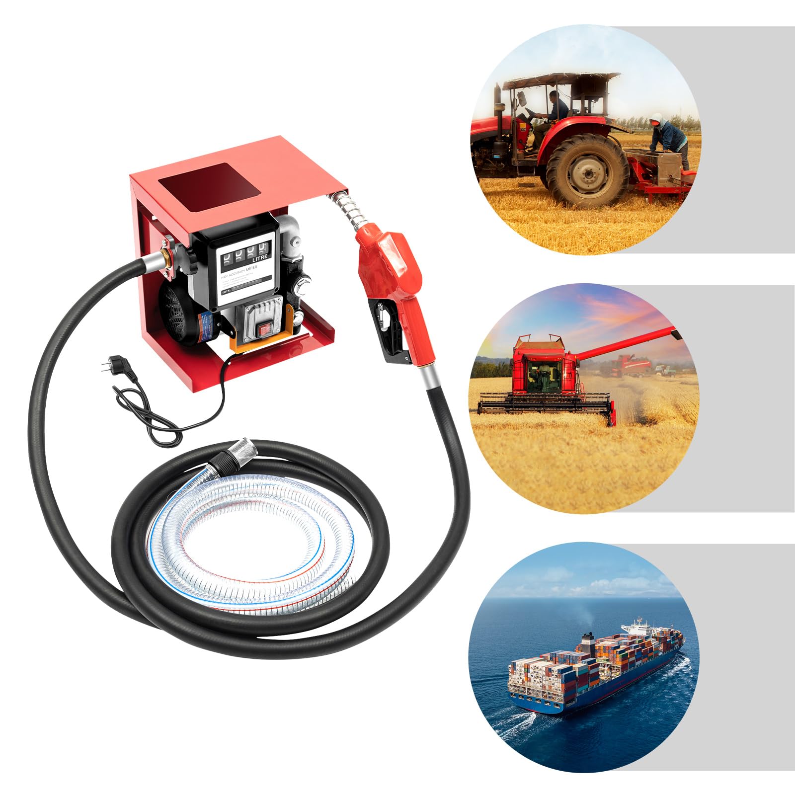 Pompa Diesel 220V autoadescante 550W 60l/min - Pompa carburante industriale con pistola di erogazione automatica, contatore (±1%), tubo da 4 m per gasolio, macchine agricole, veicoli