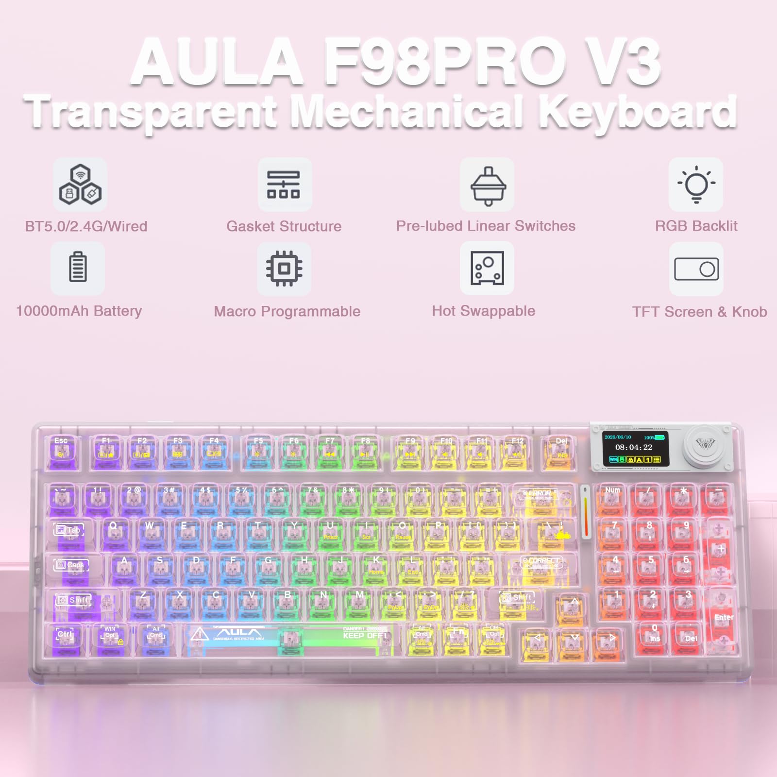 Amazon.com: AULA F98 Pro V3 Wireless Mechanical Keyboard with