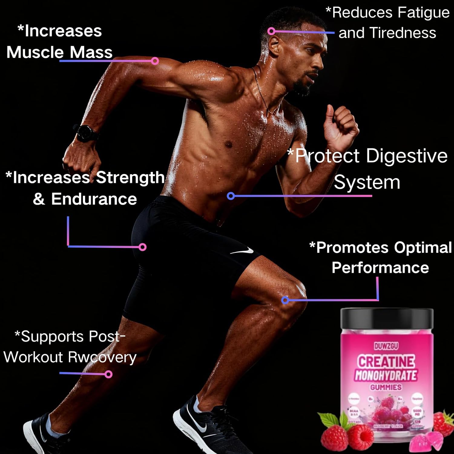 Creatine Monohydrate Gummies 5000mg –Muscle Strength,Energy,Focus, Recovery Support 128 Gummies Pre & Post Workout Supplement Bottle Delicious Creatine Supplement for Men and Women - Raspberry Flavor - Image 4