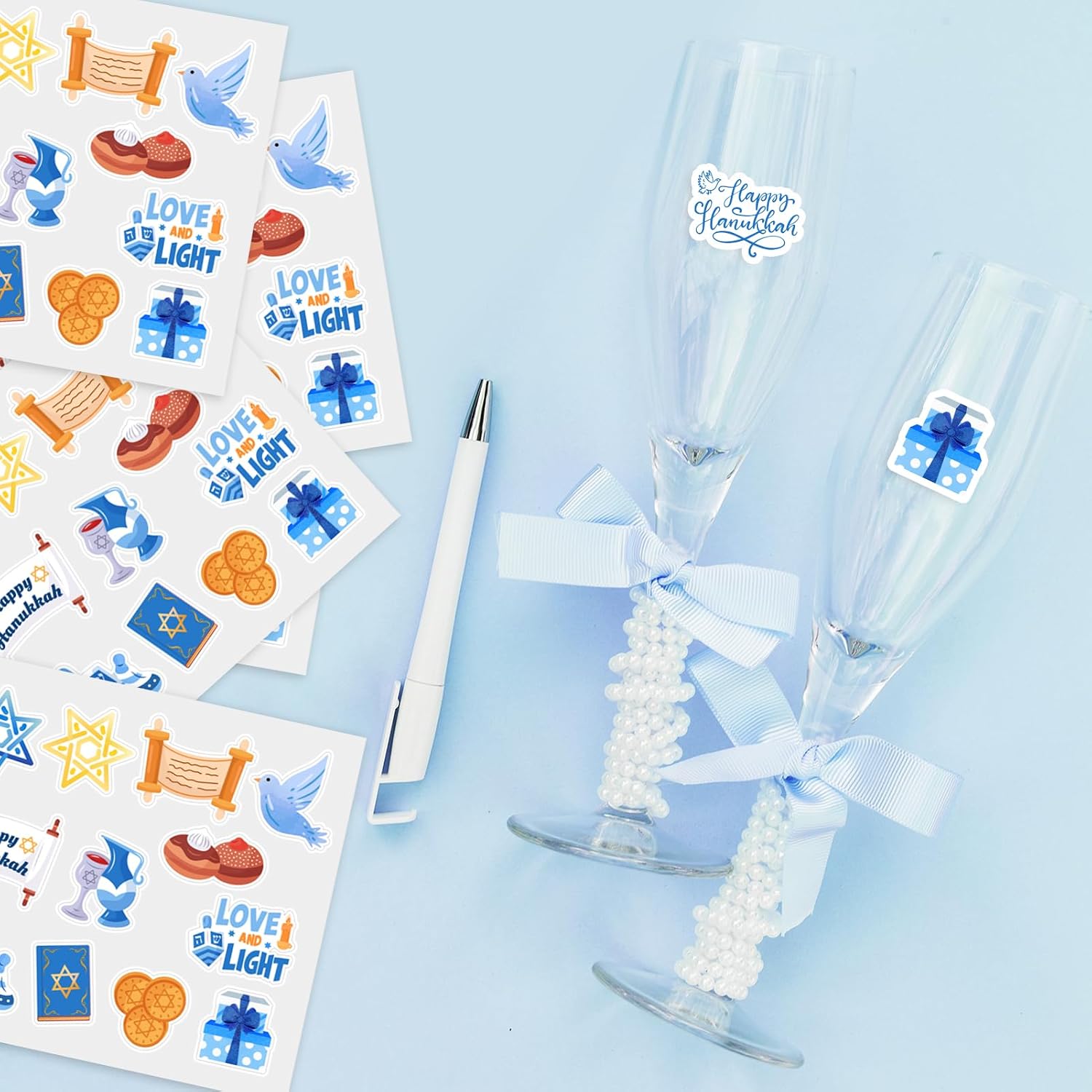 120 Pcs Happy Hanukkah Stickers, Dreidels Menorah Candles Stickers Decals for Chanukah Gifts, Hanukkah Crafts for Kids School Classroom Rewards