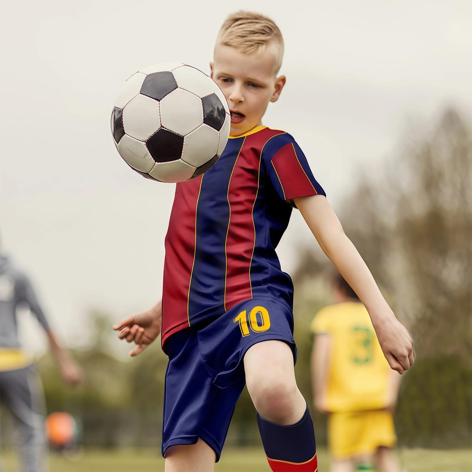 Pardofelis Conjunto de camiseta para niños, camiseta de fútbol para niños, camiseta de fútbol al aire libre, camiseta de fútbol, pantalones cortos, calcetines y espinilleras para niño