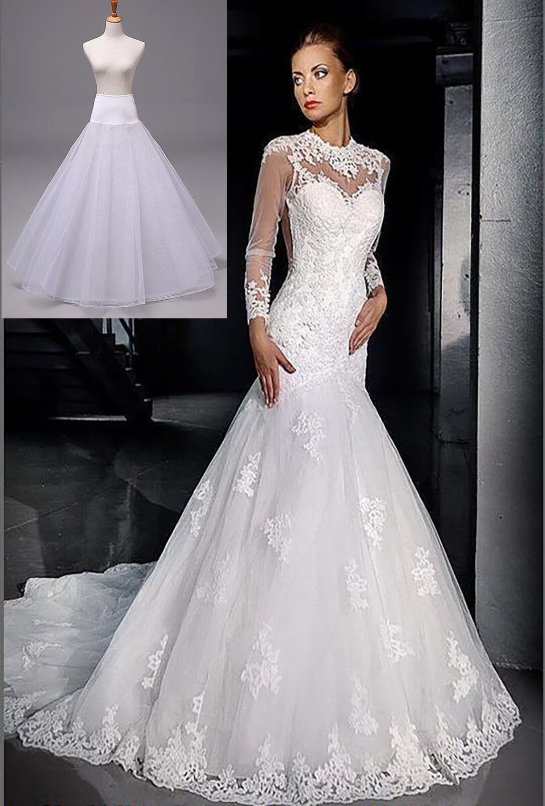 A-Linie Unterrock Reifrock Petticoat Crinoline Full Slips Brautkleid Krinoline Unterröcke Hochzeit Rock Kleid Kleidung Kostüm a line Underskirt Bodenlang Elastisch Taille Weiß Schwarz