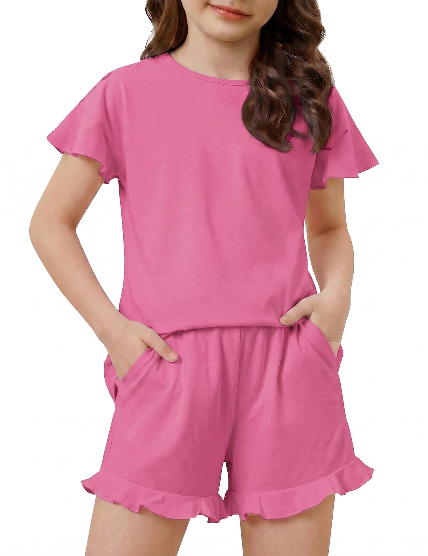 Arshiner Girls Pajamas Ruffle Short Sets Cute Sleepwear Soft Kids Pjs