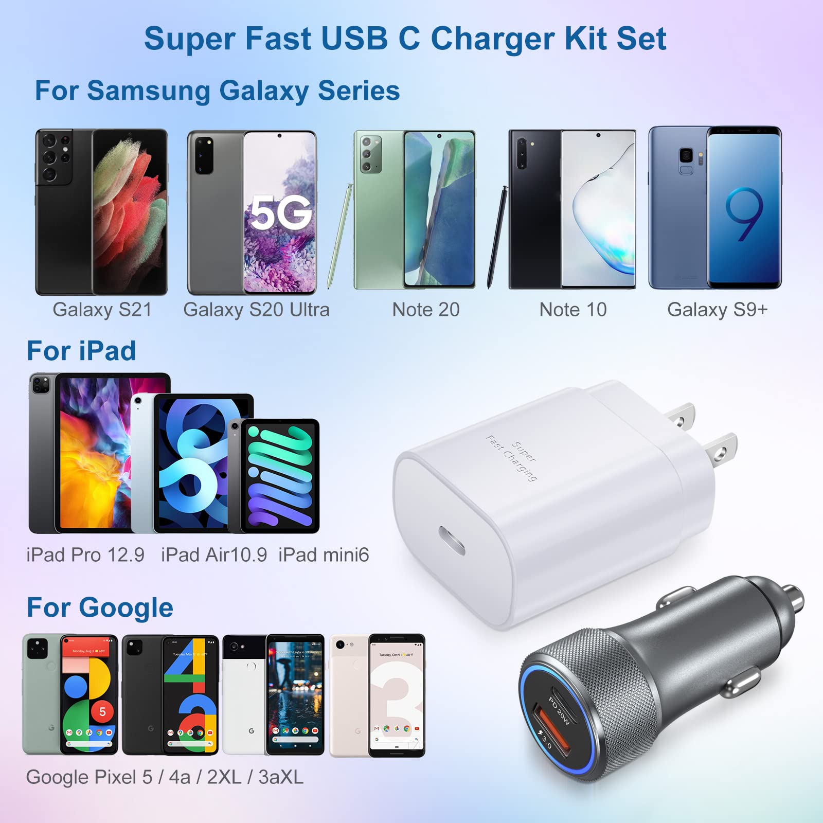 Super szybka ładowarka samochodowa typu C, Bangfun 25 W, blok ładowarki USB C, podwójny port, ładowarka samochodowa, adapter do zapalniczki samochodowej Samsung Galaxy S24/S23 Ultra/S22/S21/S20 FE z 2