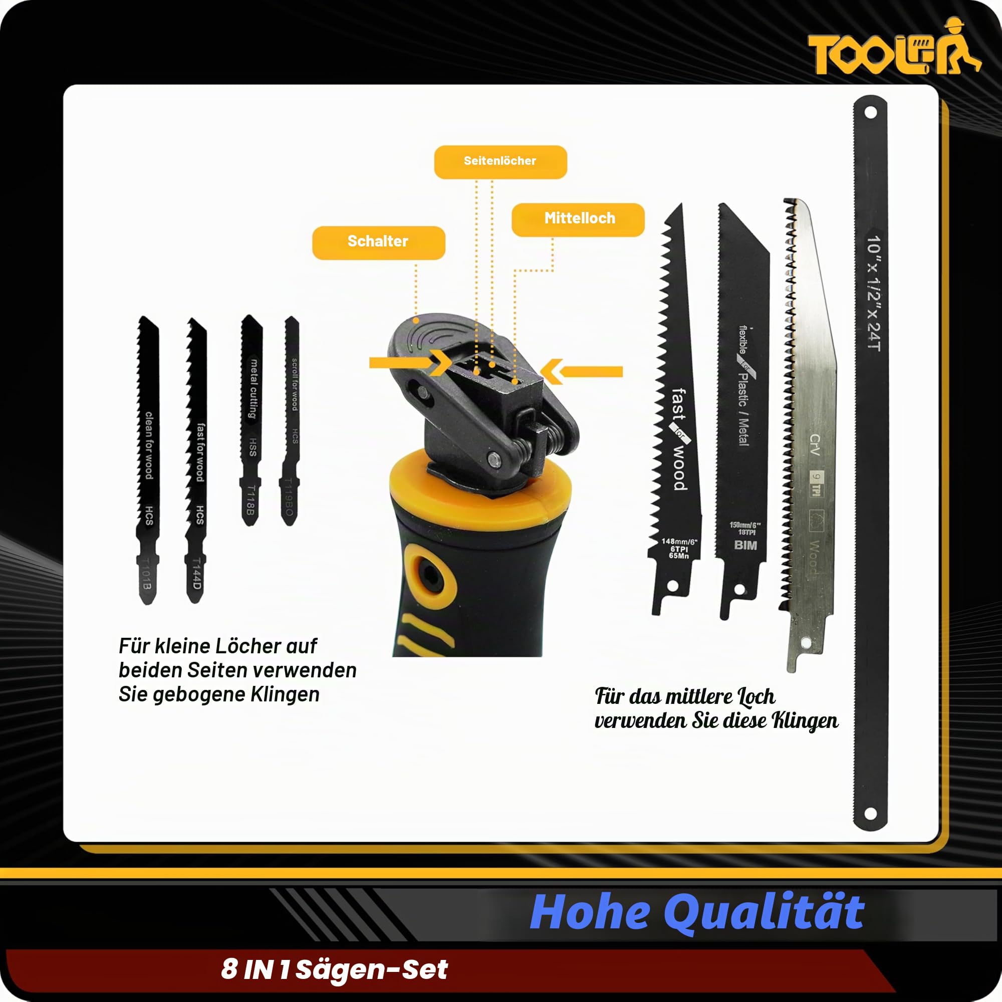 TOOLAN: 8 in 1 Multi-Handsäge Trockenbau & Metallschneider Lange Klinge Holz & Kunststoffsäge Schnellwechselblatt