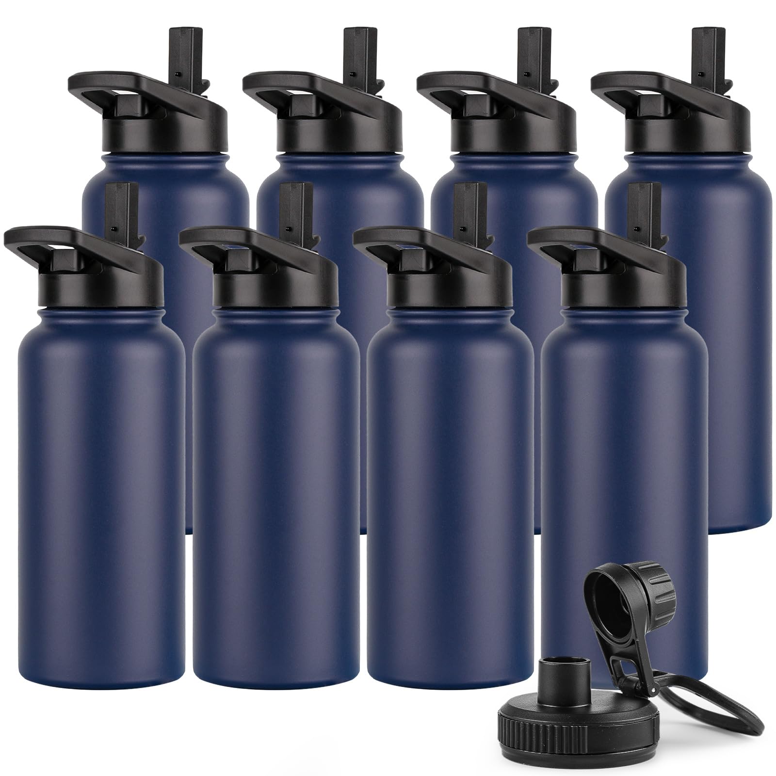 DOMICARE Botella De Agua Aislada De 32 Onzas, Botella De Agua Deportiva De Acero Inoxidable Aislada Al Vacío Con Tapa De Popote Y Tapa De Boquilla, A Prueba De Fugas, Reutilizable