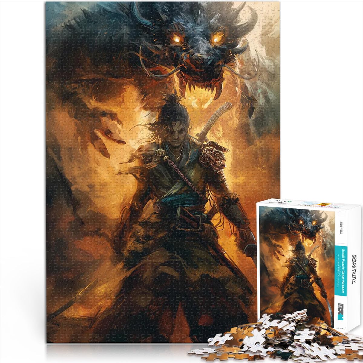 Jigsaws 2000 Pieces for Adults Samurai Dragon Fire Battle Staycation: Zeit totschlagen Kunstwerk Geschenk70x100cm — image 1