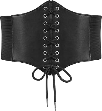 Black Corset Waist Belt for Women Tied Waspie Belt Lace-up Cinch Belt Elastic Wide Belt for Halloween Theme Party