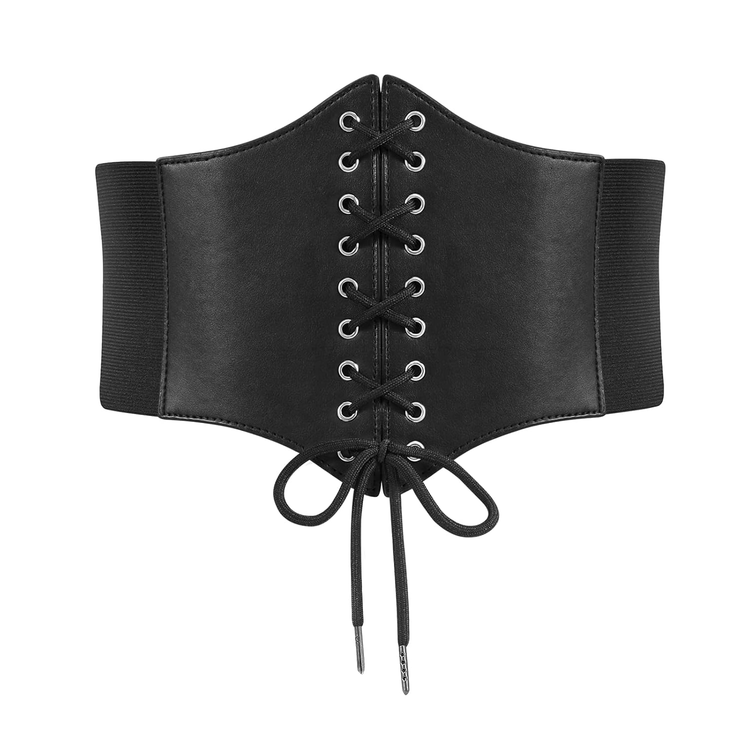 Black Corset Waist Belt for Women Tied Waspie Belt Lace-up Cinch Belt Elastic Wide Belt for Halloween Theme