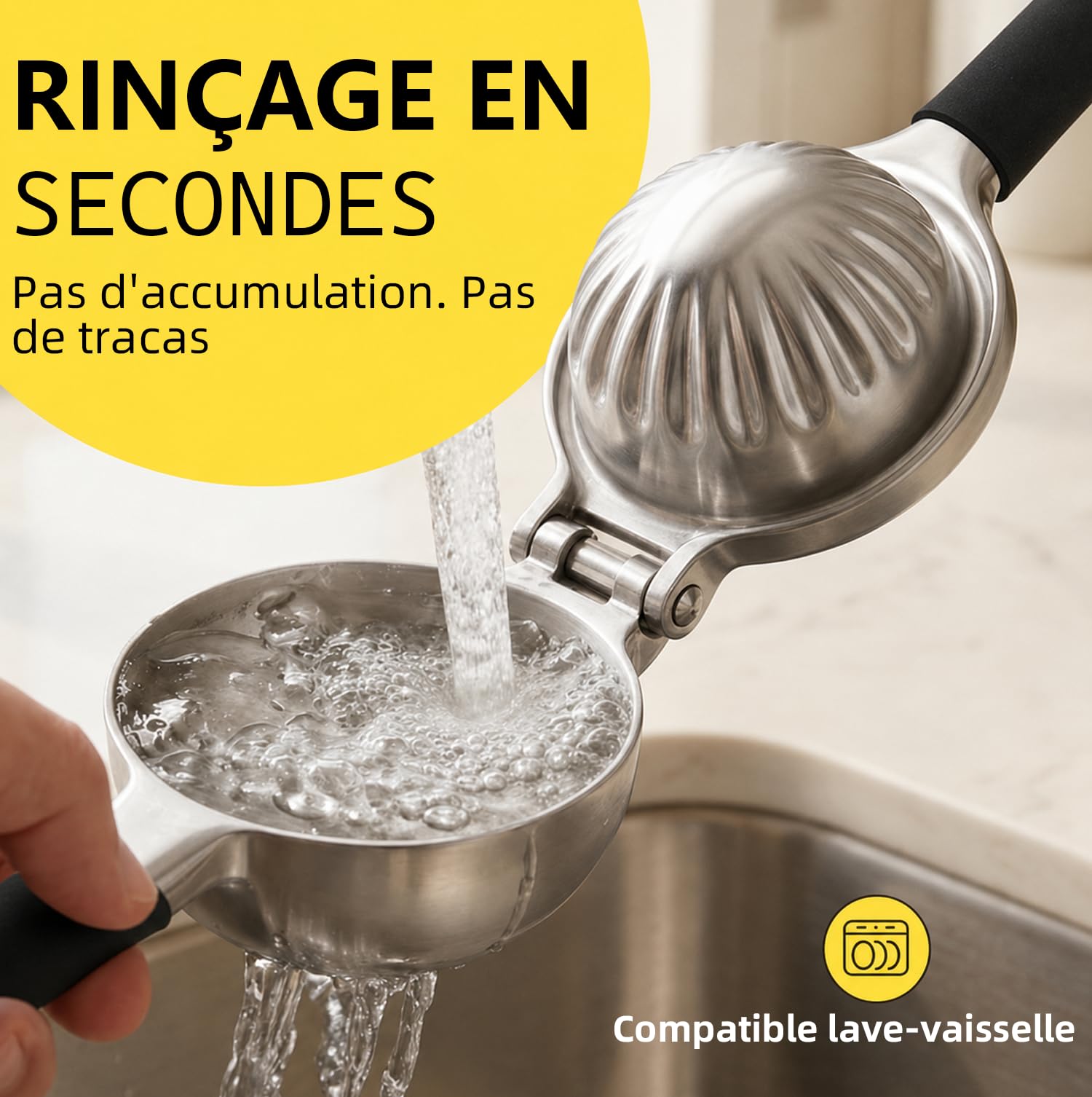 Presse-Citron en Acier Inoxydable 304 - Presse-Agrumes Manuelle avec Poignées Silicone Antidérapantes, Presse Robuste pour Citron, Citron Vert et Orange