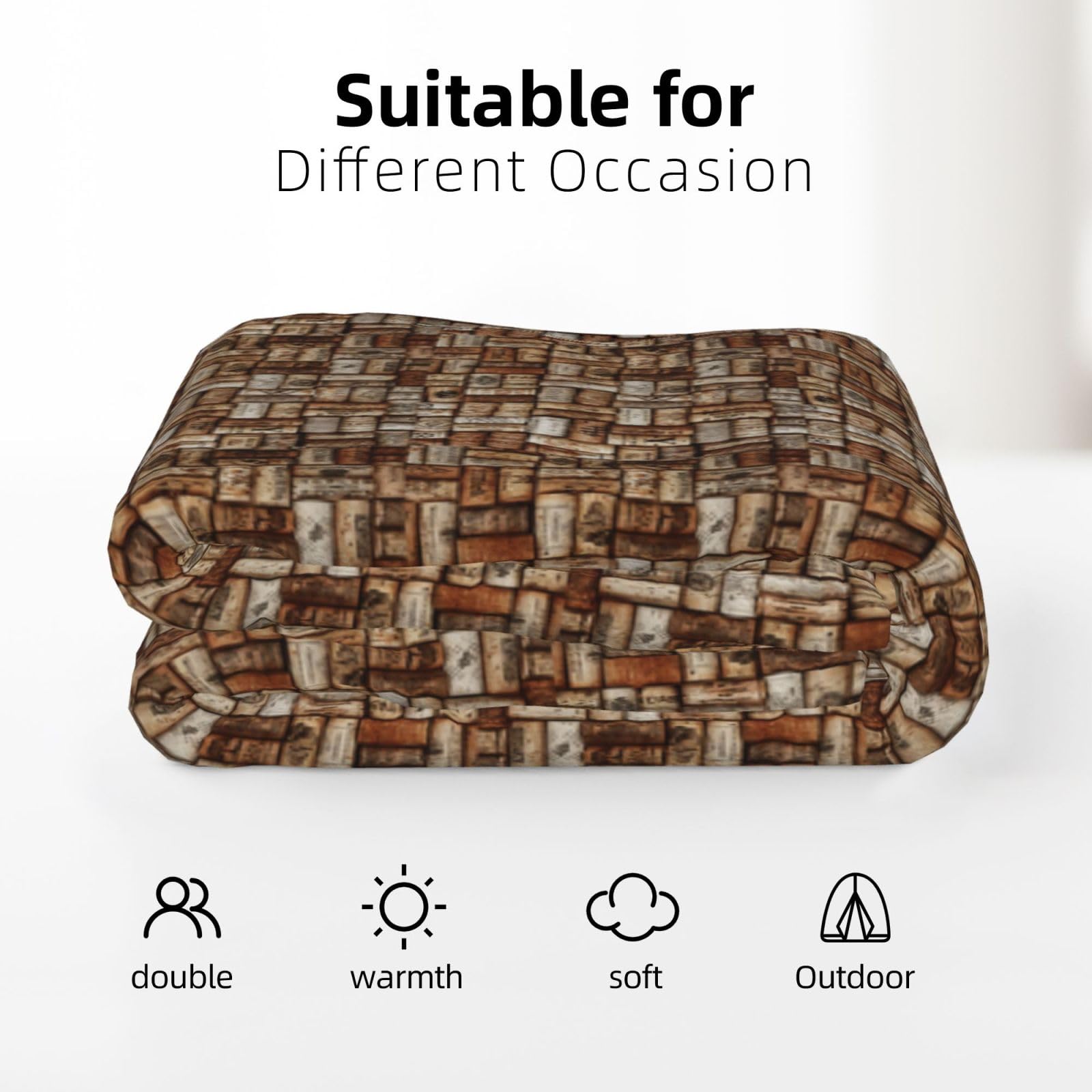 Couverture en flanelle avec imprimé liège, 177,8 x 203,2 cm, confortable, chaude, couverture d'hiver pour camping ou voyage