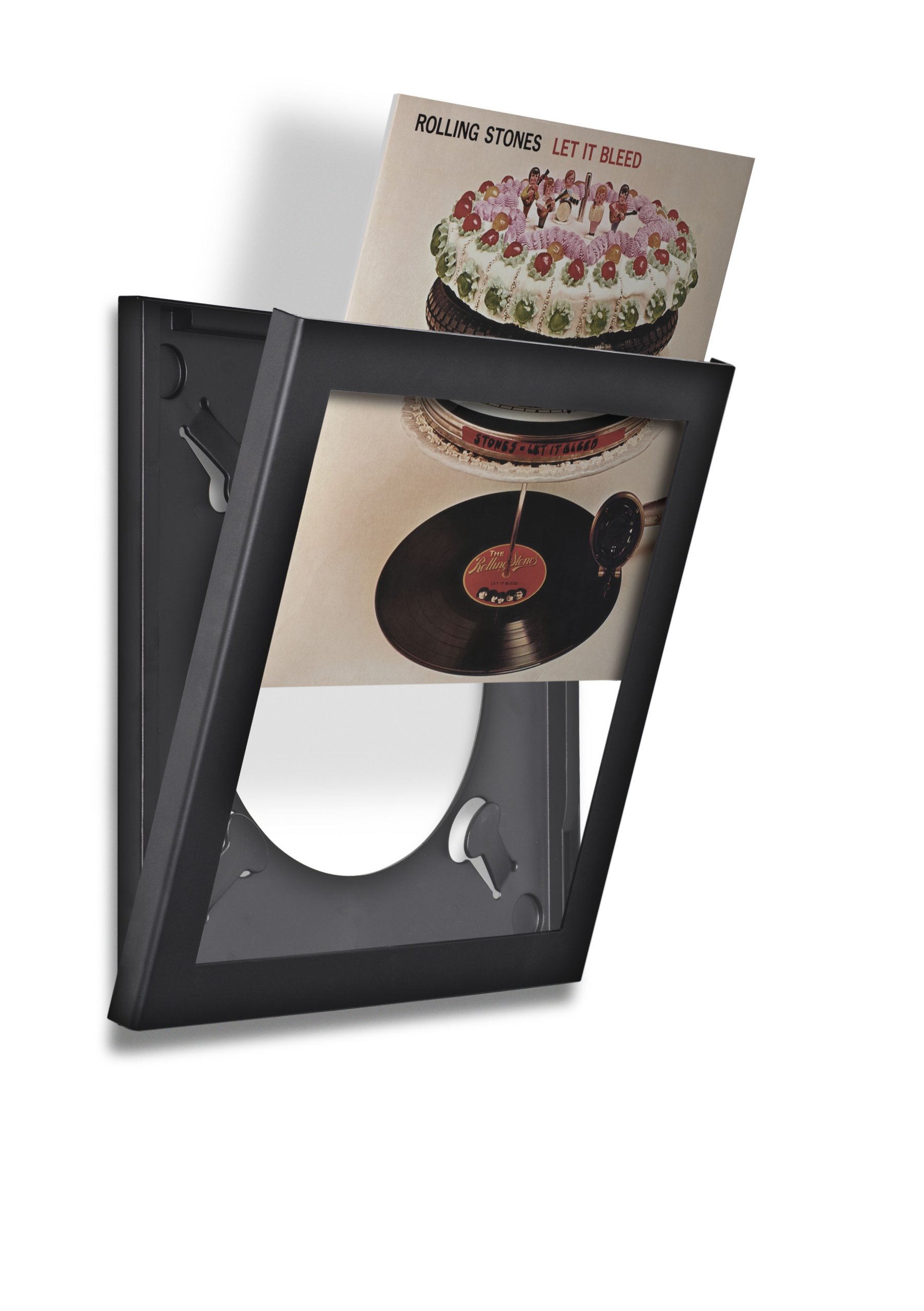 PLAY AND DISPLAY Art Vinyl Schallplattenrahmen, für Single-Vinyl oder 1 bis 3 LPs/Doppel-LP Klapphülle | 38 × 38 cm Schwarzer Flip-Rahmen mit UV-Schutz und kratzfestem Acryl, einfache Wandmontage