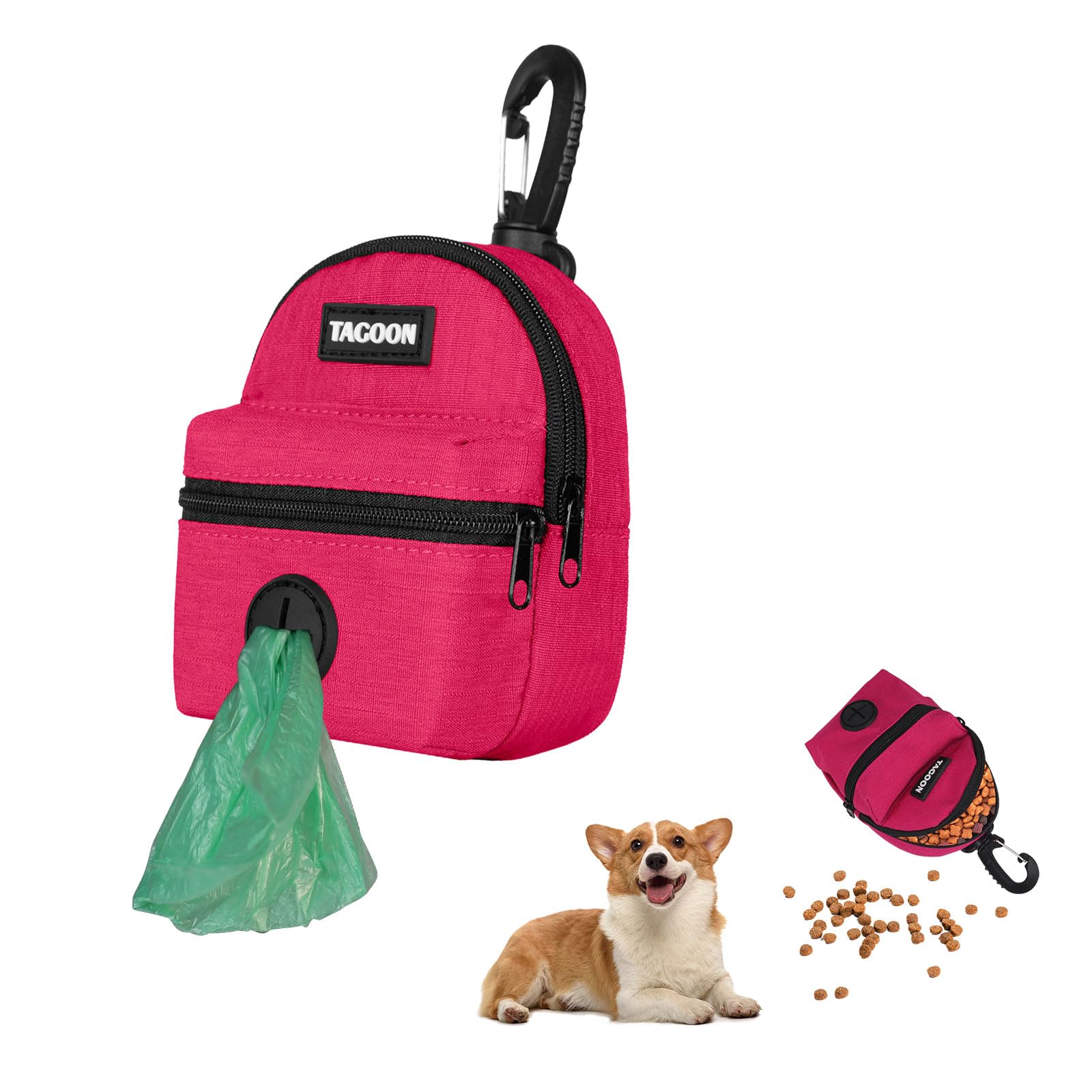 MultiValue Small Dog Treat Pouch, Oxford Dog Poop Bag Holder with 2 Zipper Pockets and Cross-Strap Opening Dog Treat Pouch Supplies for Walking & Travel (Pink)