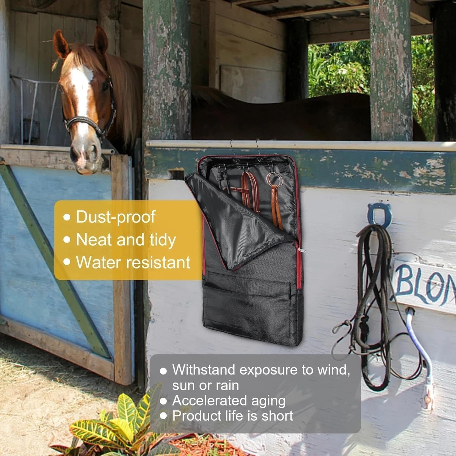 Bridle Bag - Bolsa de transporte para caballos con bolsillos con cremallera, correa de hombro ajustable reutilizable, multiusos, impermeable, organizador estable, suministros ecuestres para
