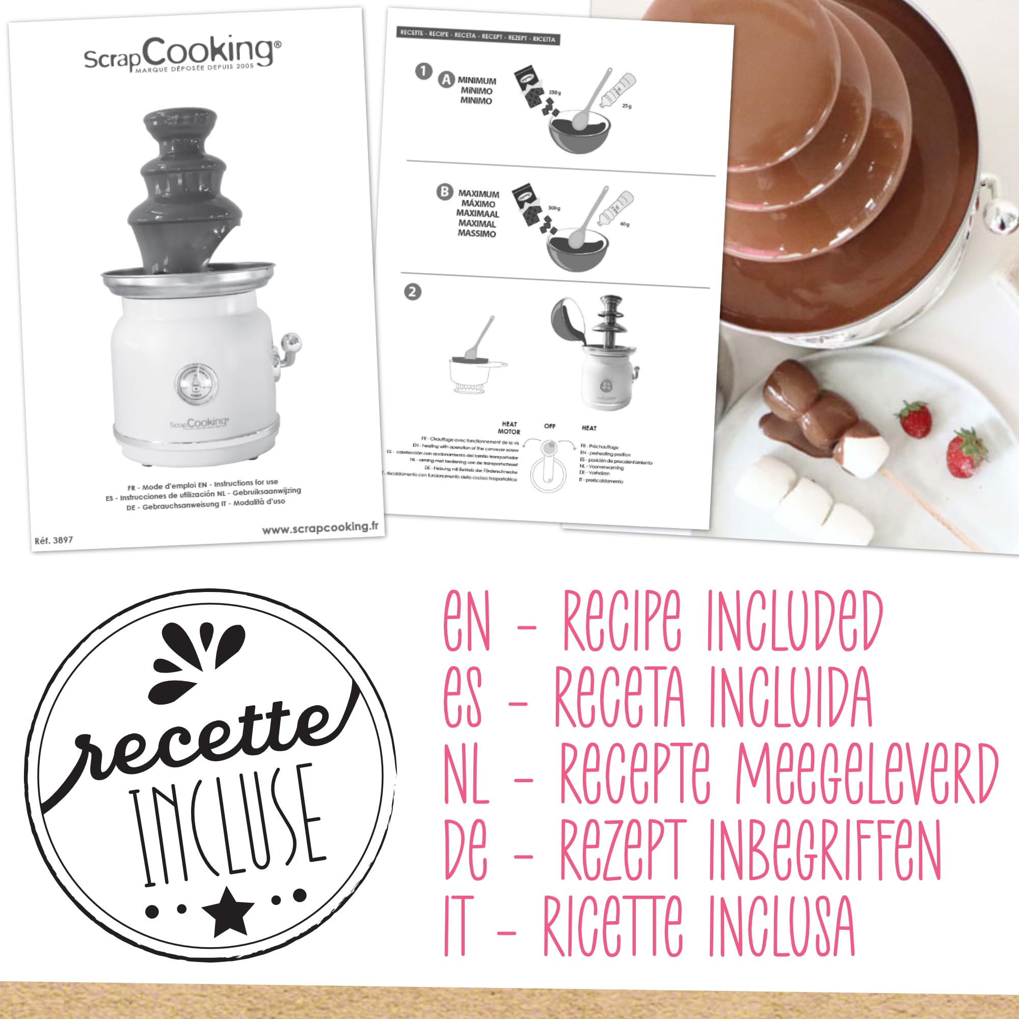 ScrapCooking - Fontaine à Chocolat - Tour 3 Étages en Inox & Maintien au Chaud - Design Vintage - Machine Fondue Chocolat Électrique - Idée Cadeau Pâtisserie Cuisine - 3897