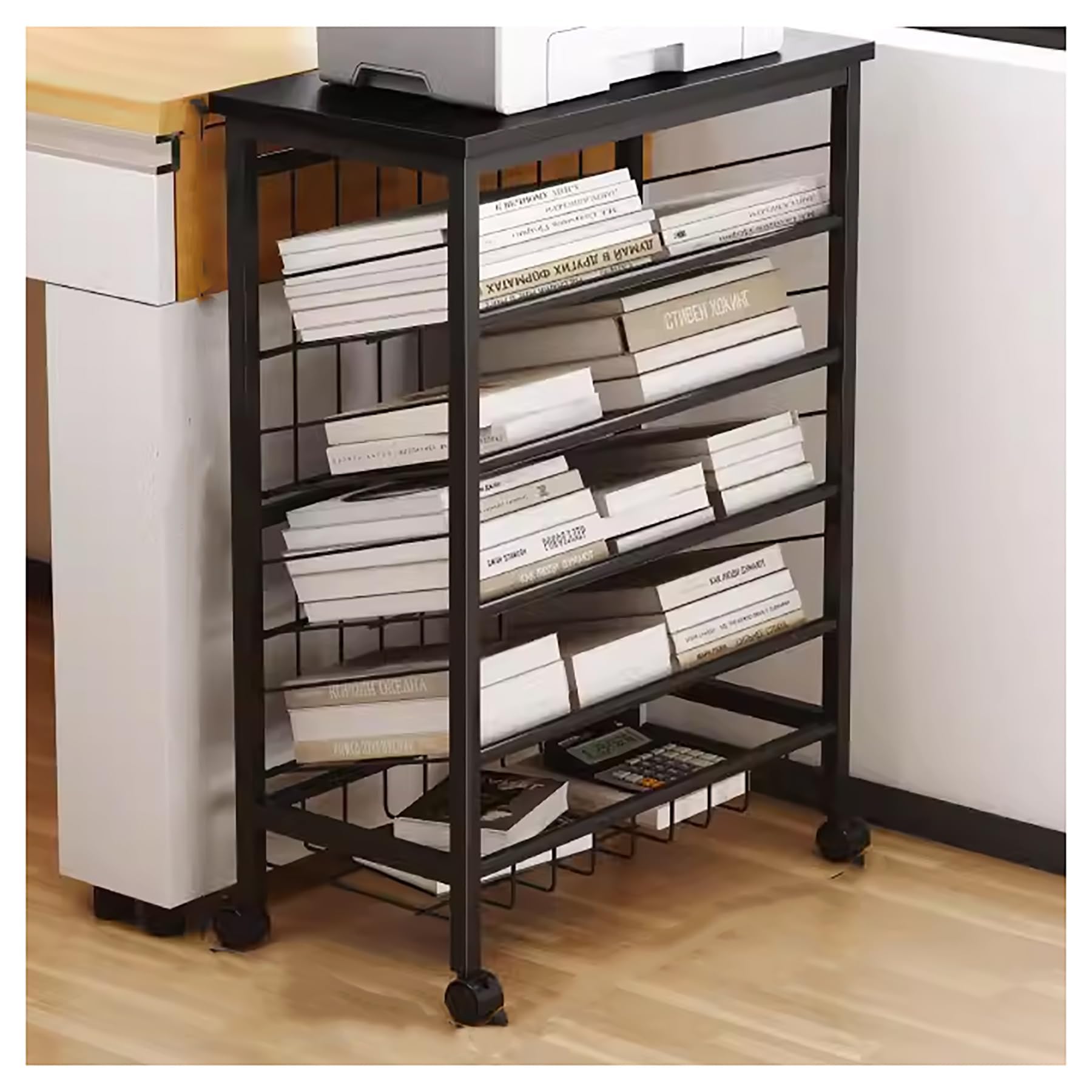 TUOYIBO Book Cart Utility Cart with 5 Tier Wheels Mobile Shelving Cart with Wheels Storage Cart with Wheels Slim Metal Rolling for Office, Bedroom, Classroom, Library,