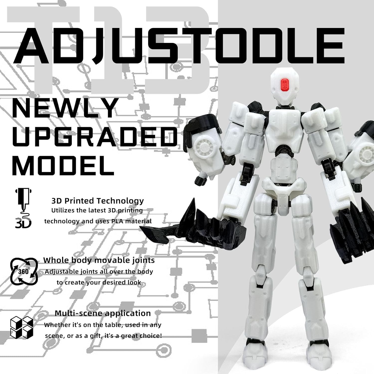 8Inch T13 Assembly Completed Action Figure,3D Printed Multi-Jointed Movable Toy Nova 13 Action Figures Desktop Decorations for Game Lovers Toy (White) - Image 3