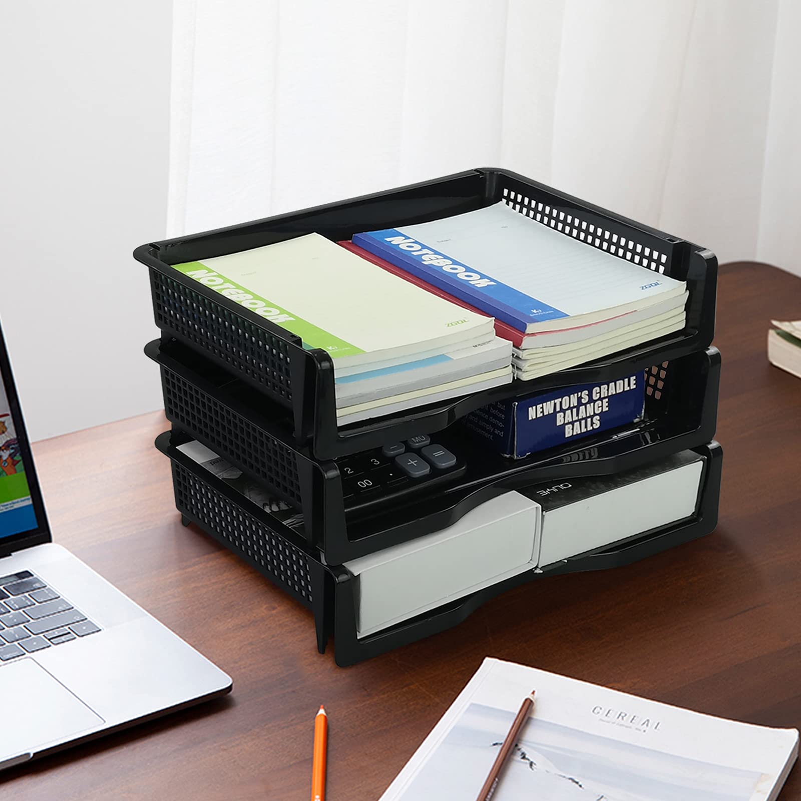 Wekiog Bandeja organizadora de papel de plástico, apilable, 6 paquetes