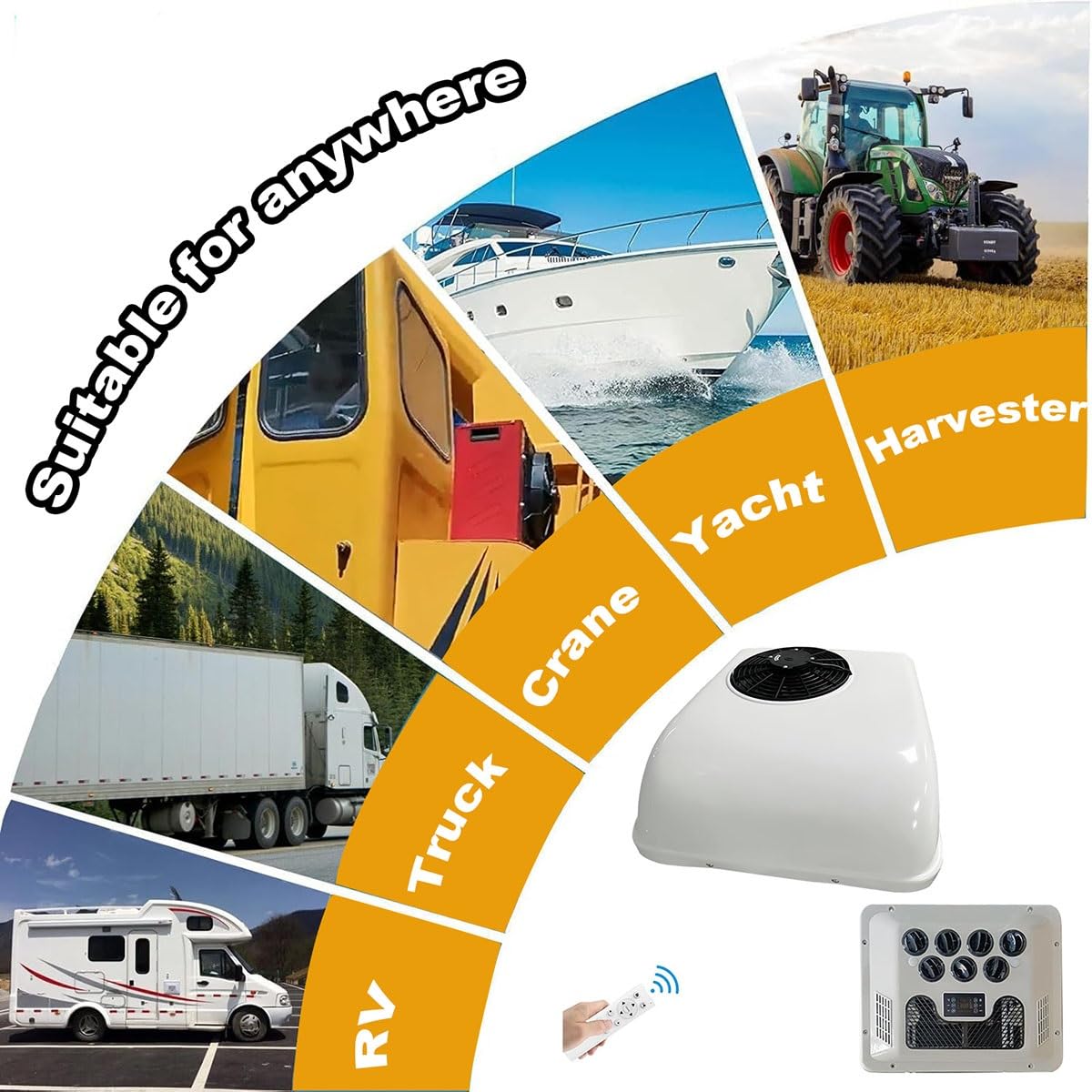 Climatiseur De Camping-car Avec Écran, Électrique Climatiseur De Toit DC 12V 24V 48V 72V 96V 220V Pour Camions, Automobile, Caravanes, Avec Refroidissement Et Chauffage