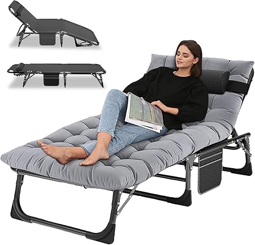 Miniatura 9 de Cama plegable portátil ajustable de 6 posiciones para adultos diván plegable reclinable con almohada silla de descanso plegable portátil al aire