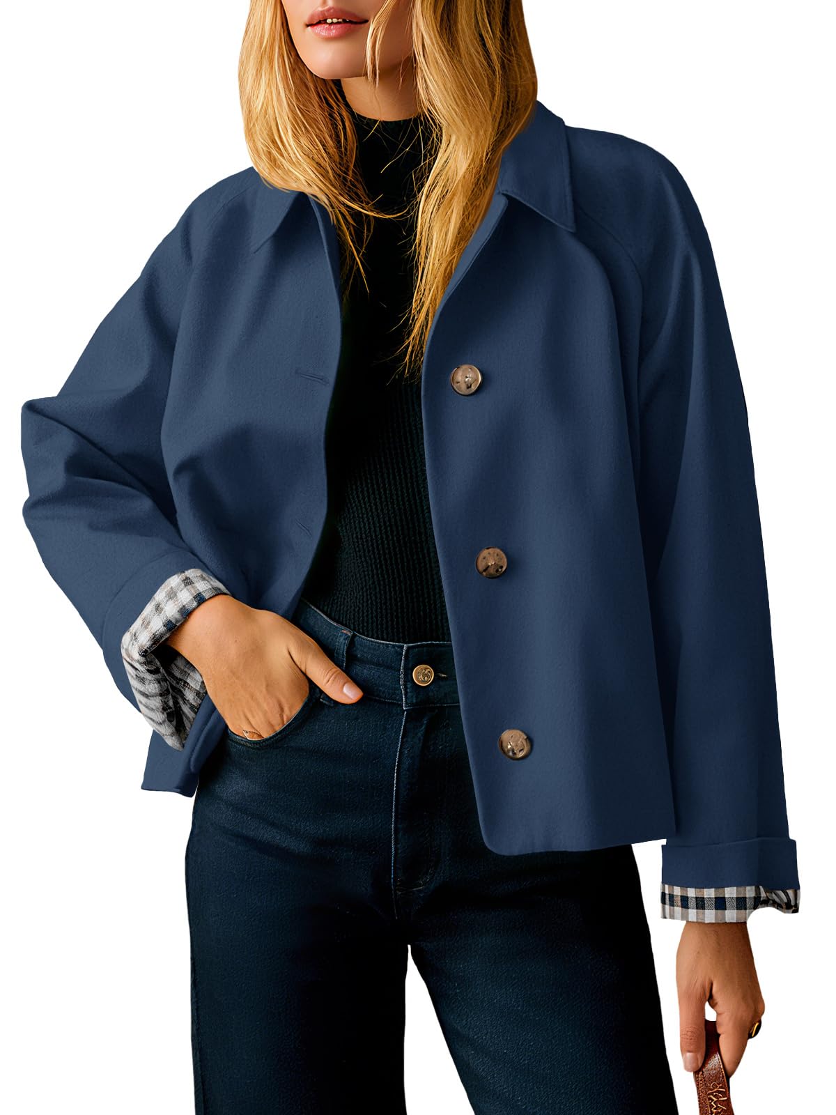 Tankaneo Womens Cropped Trench Coat Lightweight Single Breasted Jackets