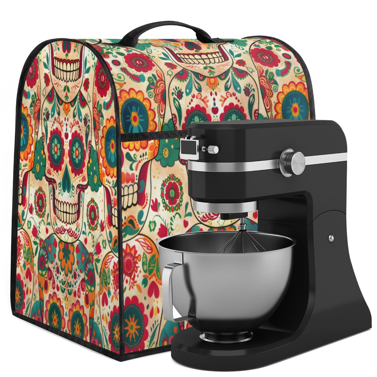 Coffee Maker Cover Vintage Sugar Skull Kitchen Appliance Covers Small Appliance Covers Blender Cover Juicer Cover Dust Covers for Kitchen Appliances with Top Handle and Pockets,Washable,B353
