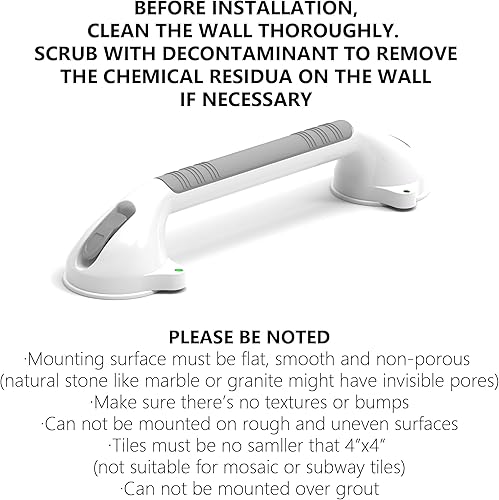 Miniatura 4 de Barra de agarre de succión de 16.5 pulgadas con indicadores, mango de ducha de baño de asistencia de equilibrio (blancogris, paquete de 1)