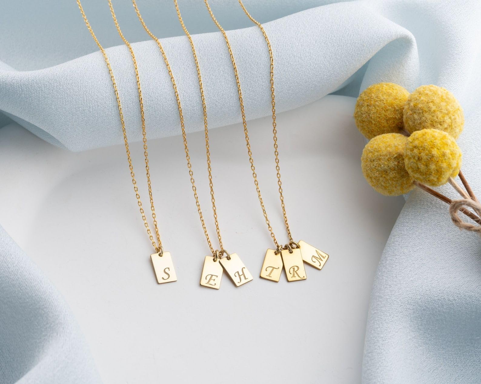 Personalizado inicial etiqueta collar, personalizado plata grabado letra cadena oro dama de honor barra