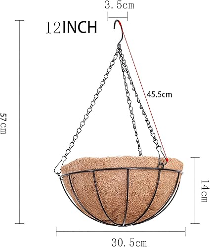 Miniatura 8 de Qusuxi Paquete de 4 cestas colgantes de 14 pulgadas para plantas al aire libre, macetas colgantes de metal con forro de fibra de coco, cadena de