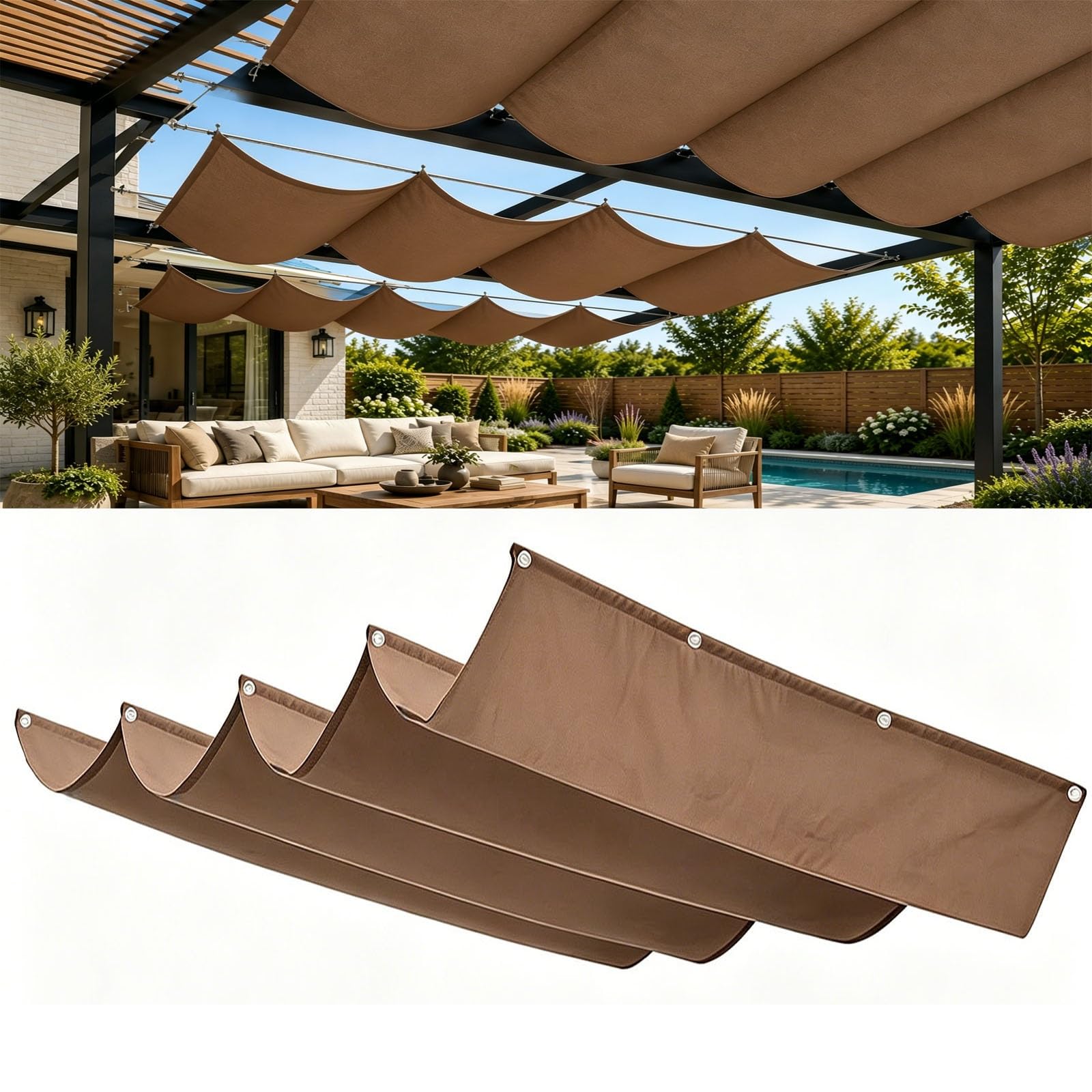 Voile d'ombrage rétractable vague brun 5x9m pour terrasse