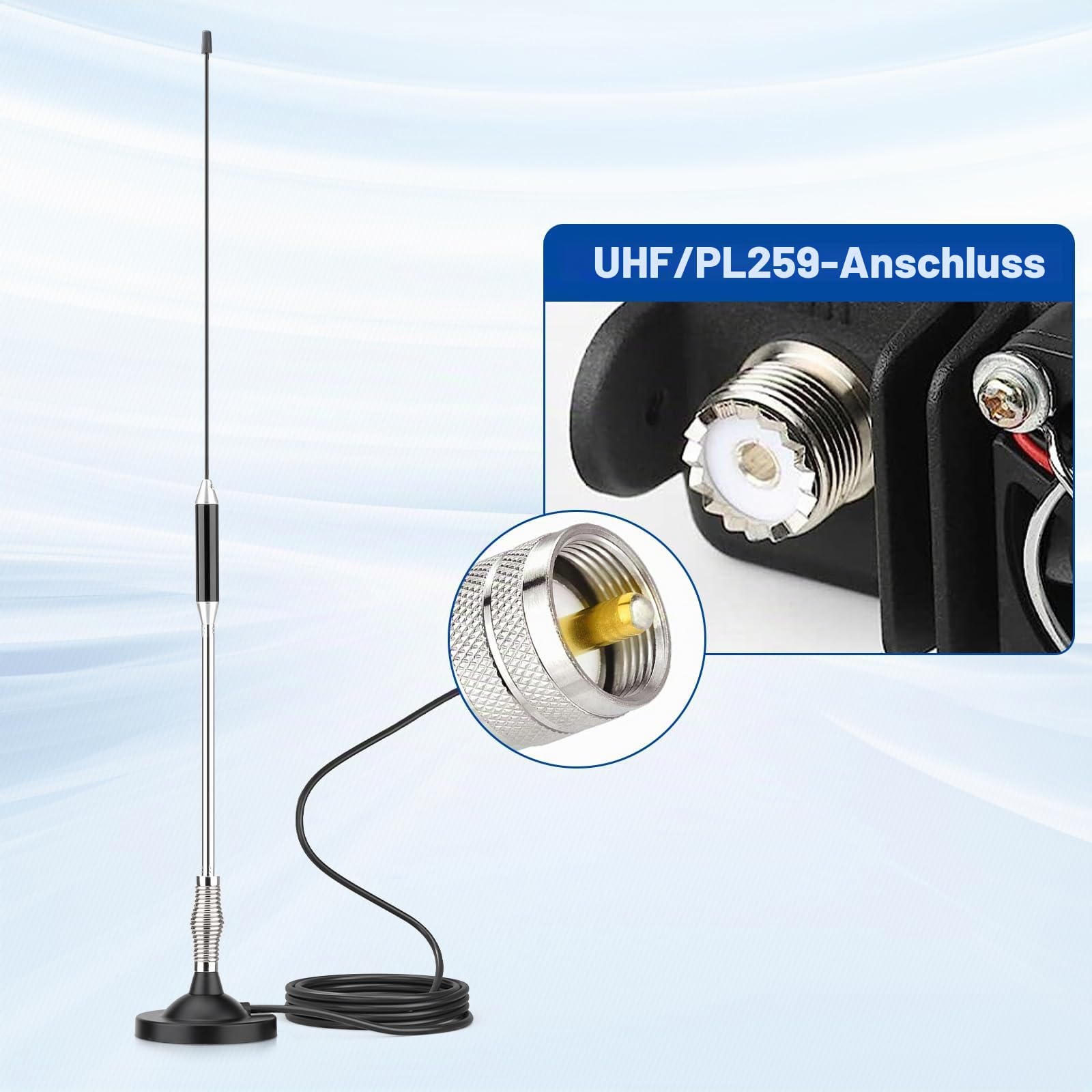 Eightwood CB Antenne 27MHz CB Mobilfunkantenne Auto Radio Antenne 66 cm Pl259 Antenna + 300 cm Verlängerungskabel für Midland President Cobra Uniden Anytone