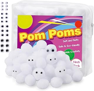 Veroave White Pom Poms, 150PCS 1 Inch Pompoms for Crafts, Fuzzy Puff Balls for DIY Art Creative Crafts Decorations, Crafts Pom Poms Balls for Valentine's Day, Women's Day, Mother's Day