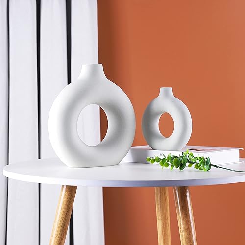 Miniatura 4 de Jarrones de cerámica para decoración del hogar, juego de 3, jarrones de dona para decoración, jarrón decorativo para decoración moderna del hogar,